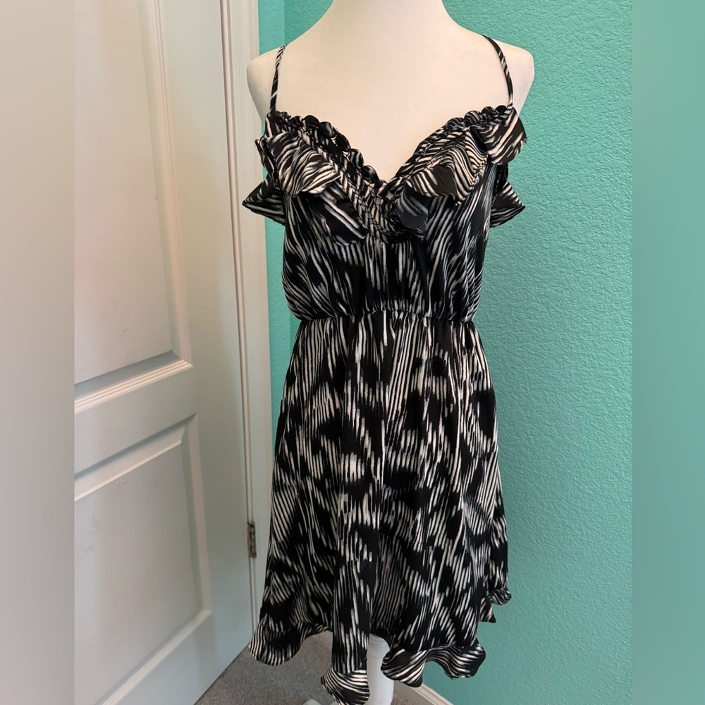 NWT Fire Los Angeles Sweetheart Neckline Halter Strap Dress, Black & White, XS